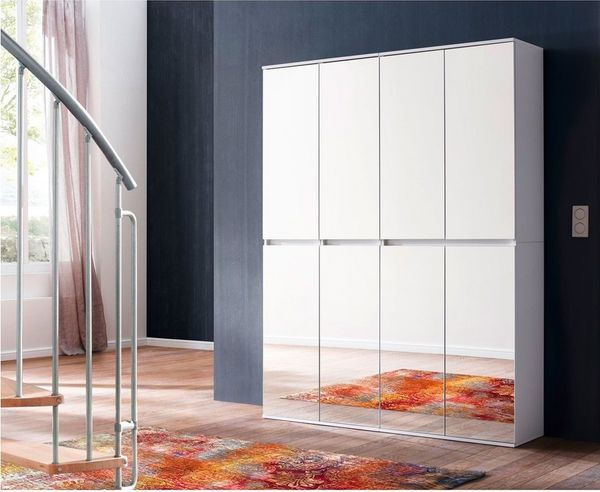 Lomadox Garderobenschrank MAIA-19 Flur in weiß mit Spiegeltüren, B/H/T: ca. 148/191/34 cm