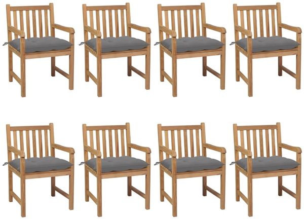 vidaXL Gartenstühle 8 Stk. mit Grauen Kissen Massivholz Teak 3073074