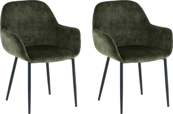 Armlehnstuhl für Esszimmer 60x58 Stoff Grün Gestell Metall Schwarz