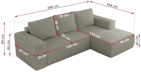 Ecksofa mit Schlaffunktion, Bettkasten und losen Kissen für das Wohnzimmer - TRENTINO - Hellgrau Boucle - links Bild 7