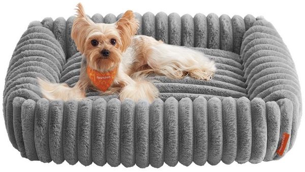 FEANDREA Hundebett, orthopädisches Hundekörbchen, Hundekissen waschbar, weiche Polsterung, 91 x 68 x 18 cm, grau