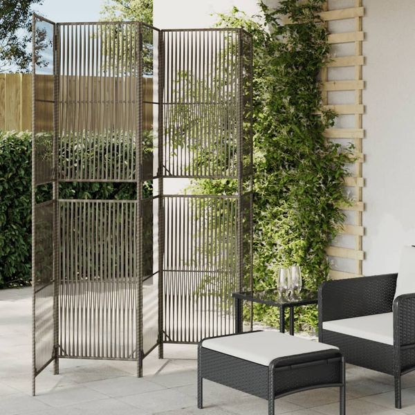 Paravent Raumteiler 5-tlg. Grau Poly Rattan