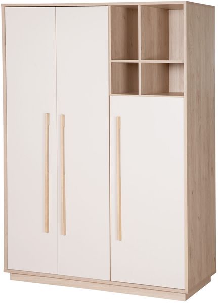 roba Kinderkleiderschrank Elva 3-türig mit offenen Fächern - Babyzimmer Schrank mit 2 Kleiderstangen & Einlegeböden - Schrank mit Soft-Close-Türen - Cashmere / Virginia Chestnut