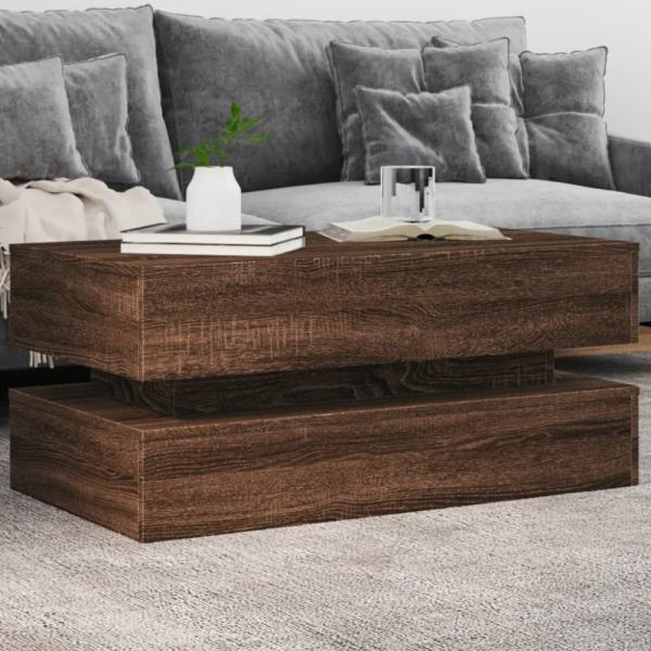 vidaXL Couchtisch mit LED-Leuchten Braun Eichen-Optik 90 x 50 x 40 cm 839867