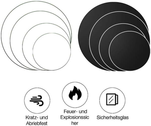 Kaminglas Tischplatte Bodenplatte Rund Funkenschutz ESG Sicherheitsglas Klarglas Schwarz Ofenglas Glasplatte Kaminplatte Glasscheibe Vorleg - Ø 70cm