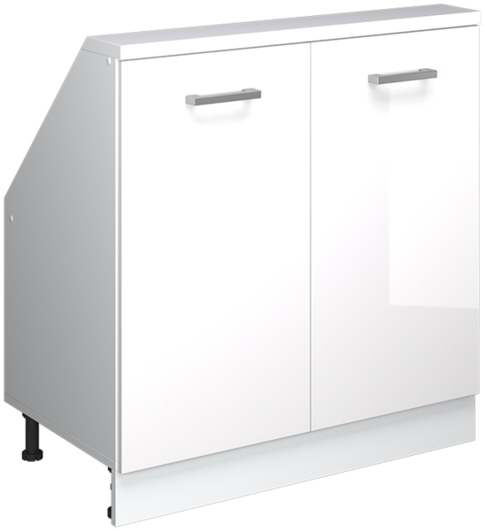 Küchenschrank für Dachschrägen R-Line Weiß Hochglanz 80 cm mit 2 Türen Vicco