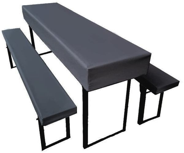 Bierzeltgarnitur Auflage (3er Set) aus 1x Tischdecke und 2X Bierbankhussen. Größe und Farben wählbar. (170x70 cm, Anthrazit)
