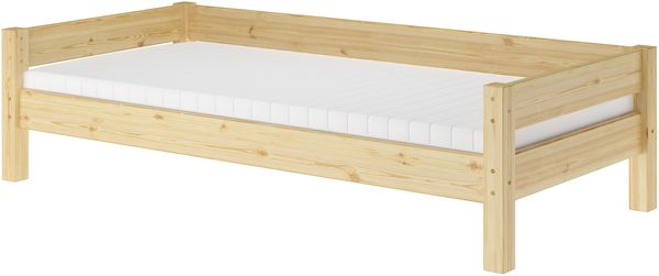 Kinderbett, Einzelbett, Holzbett Kiefer massiv klar lackiert 90x200 mit Lattenrost und Matratze V-60. 20-09