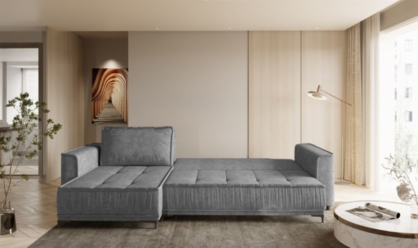 Ecksofa Schlafsofa Sofa JUNA Stoff Terra Beige Ottomane Links Bild 2