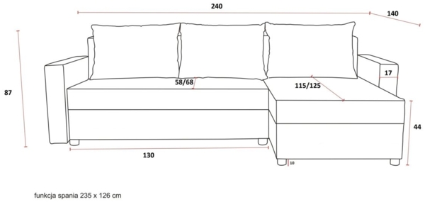 Ecksofa Schlafsofa Sofa JUNA Stoff Terra Beige Ottomane Links Bild 4