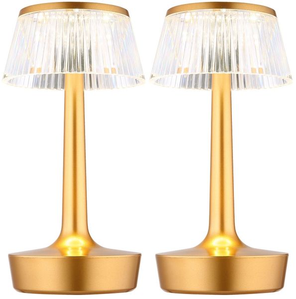 2x LED Tischleuchte, Messing, Kristall-Effekt, Touch, Dimmer