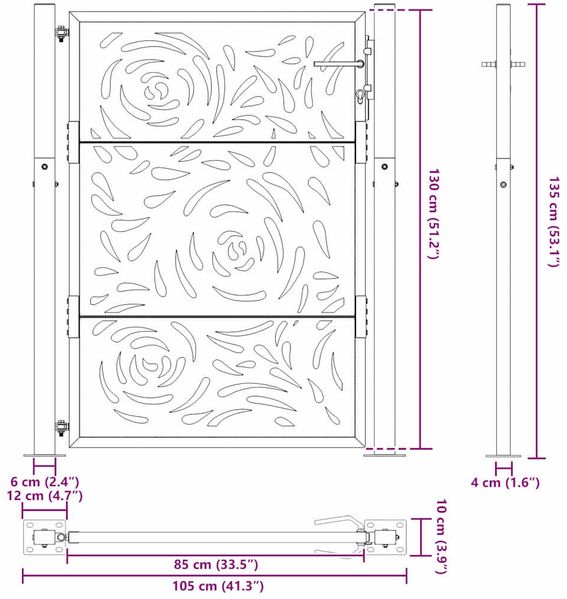 vidaXL Gartentor Schwarz 100x125 cm Stahl Flammendesign 4100990 Bild 9