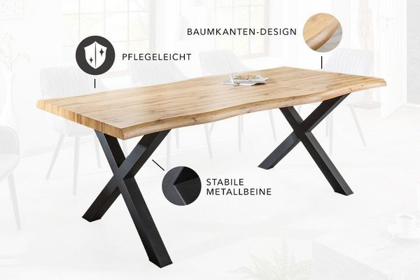 riess-ambiente Baumkantentisch WILD 160cm braun / schwarz · Küchentisch in Wildeichen-Design (Einzelartikel, 1-St), X-Gestell aus Metall · bis 6 Personen · Industrial-Stil