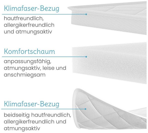 Kindermatratze Baby Matratzentopper, Topper für Kinder, Härtegrad: H2, ELONEO, 6 cm hoch, (60x120cm, 70x140cm), für Hausstauballergiker, schadstoffgeprüft, mit waschbarem Bezug