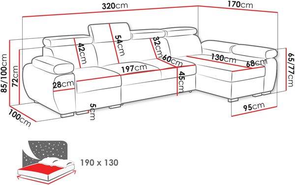 Ecksofa Boston LCP mit 2 Bettkästen und Schlaffunktion (Farbe: Flow 10, Seite: Rechts 1P(65)+2R+LCP) Bild 5