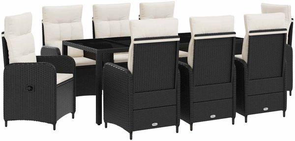 vidaXL Outdoortisch-Set 9 pcs Schwarz und Cremeweiß 190 x 90 x 75 cm 3422307