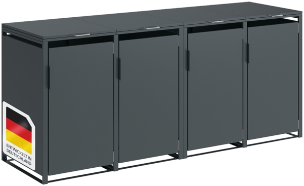 STEELSØN 'Thoria' Mülltonnenbox für 4 Tonnen je 240 Liter, anthrazit, Mülltonnenverkleidung aus Stahl, wetterfest, 116x80x268 cm