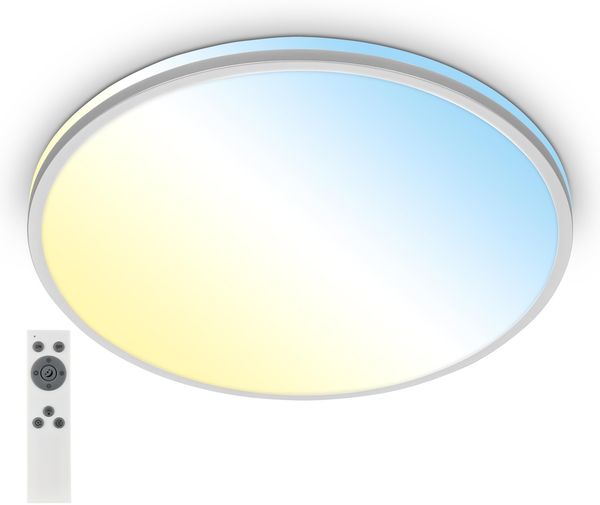 BRILONER - LED Deckenlampe mit Fernbedienung, warmweiß bis kaltweiß, dimmbar, LED Lampe, LED Deckenleuchte, Wohnzimmerlampe, Küchenlampe, Deckenbeleuchtung, 49x9,5 cm, Chrom Matt