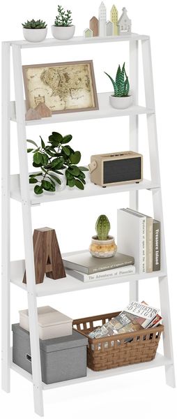 Furinno Ladder Bücherregal, 5-stufiges Leiterregal, Bücherregal, Ausstellungs-Aufbewahrungsregale, 13 x 23.6 x 53.5, für Wohnzimmer, Homeoffice, Reinweiß