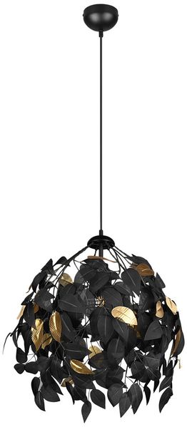 Hängelampe, Blattdesign, Metall, schwarz, H 150 cm