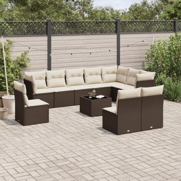 vidaXL 11-tlg. Garten-Sofagarnitur mit Kissen Braun Poly Rattan 3217813