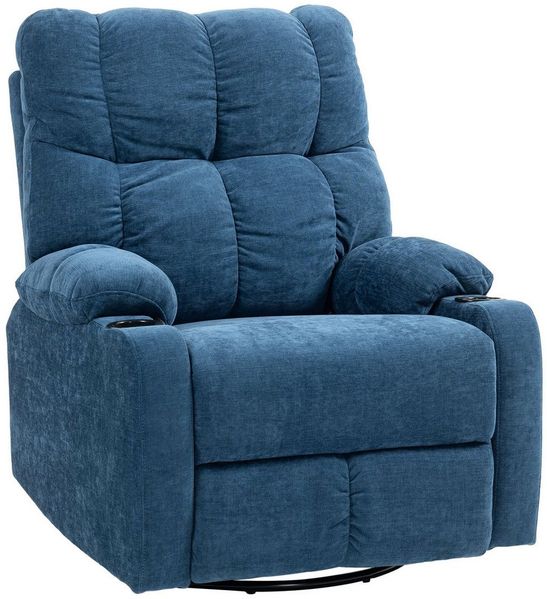 HOMCOM Relaxsessel Fernsehsessel mit Liegefunktion, Schaukelfunktion (Drehbar TV-Sessel mit Fußstütze, 1-St, Taschenfederkern, Becherhalter), für Wohnzimmer, Dunkelblau