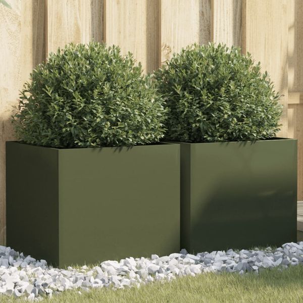 vidaXL Pflanzkübel 2 Stk. Olivgrün 42x40x39 cm Stahl 841554