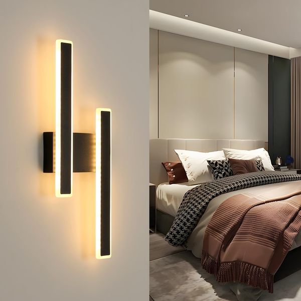 Comely Moderne LED Wandleuchten Innen, 32W Modern Nordic Style Lange Wandleuchte, Schwarz Innen Wandlampe für Schlafzimmer Wohnzimmer Hintergrund Dekoration Büro Korridor Treppen - Warmweiß 3000K