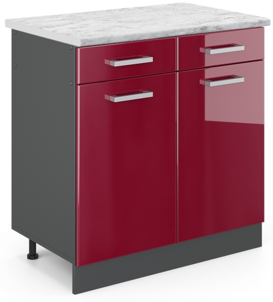 Küchenunterschrank R-Line Rot Hochglanz 80 cm AP Marmor Vicco