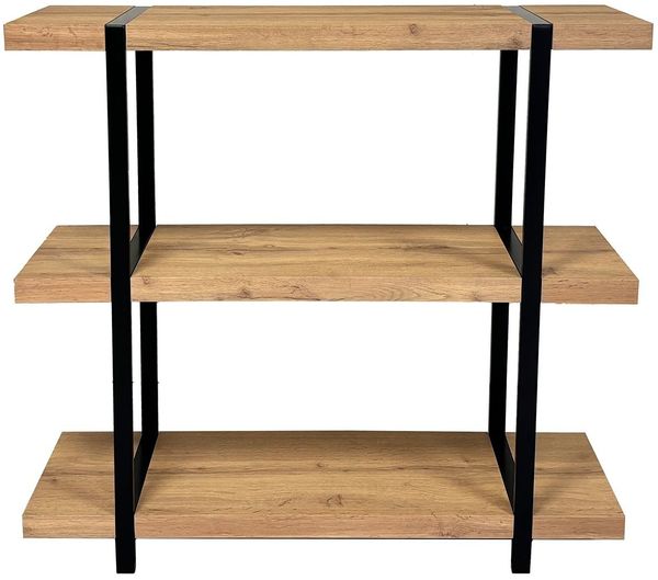 DRW Bodenregal mit 3 Einlegeböden aus schwarzem und natürlichem Metall, 90 x 30 x 100 cm