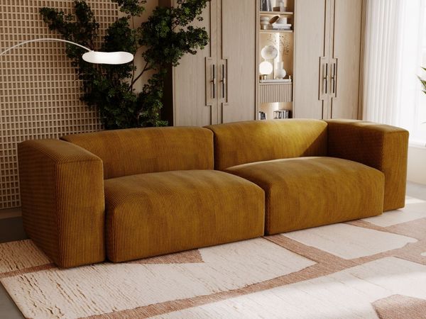GRAINGOLD Sofa Landi, Couch mit Wellenfeder, mit Armlehnen, Cord-Stoff, Braun