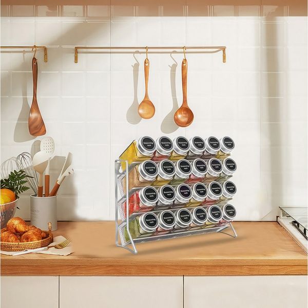 BlingBin Gewürzregal 4-Etage Gewürzständer, Stehend Gewürz, Regal küchenregal, 2er Set 2-tlg, Gewürz Organizer für Küchenschrank und Arbeitsfläche, Silber Grau