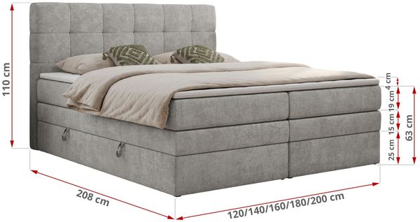 Boxspringbett mit Kopfteil und Topper, Polsterbett - LUKA-KING - 140x200cm - Hellgrau Stoff - H3 Bild 5