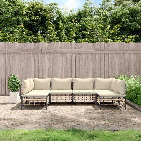 vidaXL 6-tlg. Garten-Lounge-Set mit Kissen Anthrazit Poly Rattan 3186786