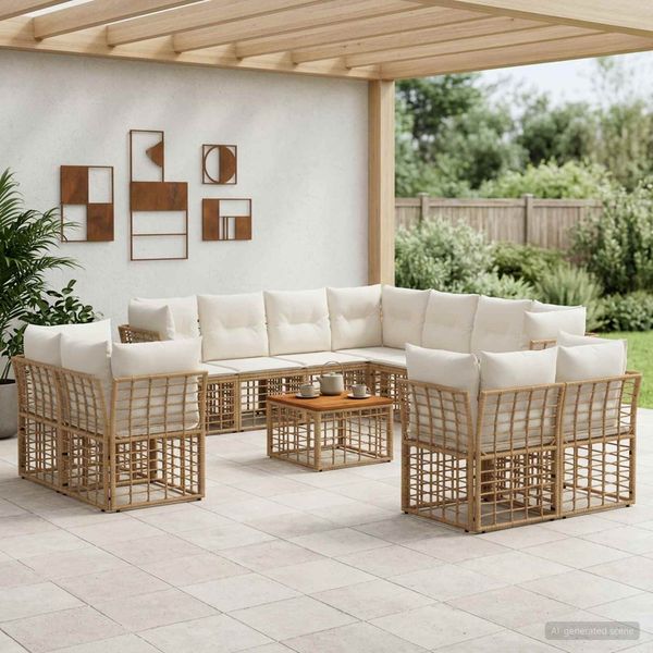 vidaXL Outdoor-Sofagarnitur 12 pcs Natürlich und Cremweiß Polyester 3437608