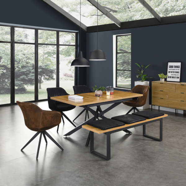 B&D home Esstisch YORRICK | ausziehbar 120-160x80 cm, 4-6 Personen Kreuzgestell schwarz für Küche, Esszimmer | industrial | Wildeiche Optik Bild 9