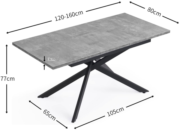 B&D home Esstisch YORRICK | ausziehbar 120-160x80 cm, 4-6 Personen Kreuzgestell schwarz für Küche, Esszimmer | industrial | Wildeiche Optik Bild 8