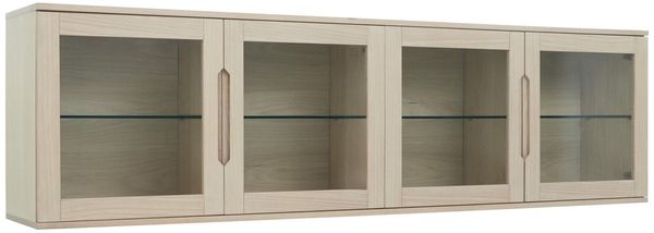 Hängevitrine Enimeta Eiche Whitewash 213 cm - 4 Türen, Glasböden & LED