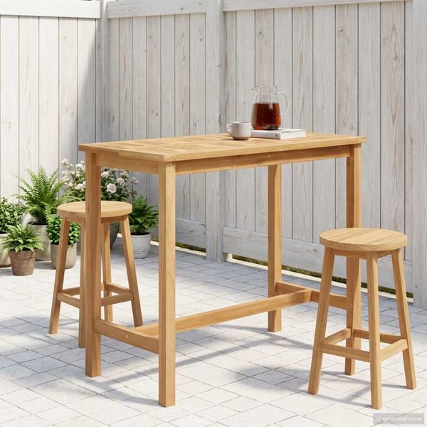 vidaXL Bartisch Natur 110 x 60 x 105 cm Massiv-Teak 42030007