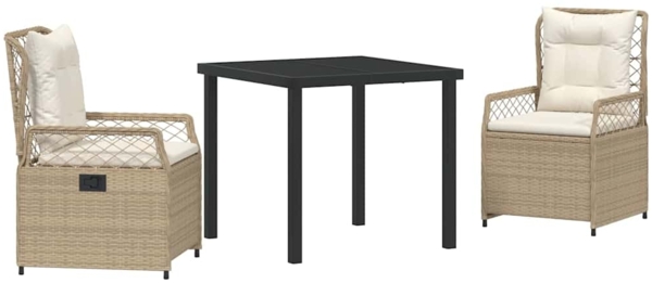 vidaXL Garten Essgruppe 3 pcs Beige und Cremeweiß Poly-Rattan 3381009