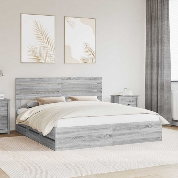 vidaXL Bettrahmen Graues Sonoma 200 x 200 cm Ingenieurs Holz 3411483