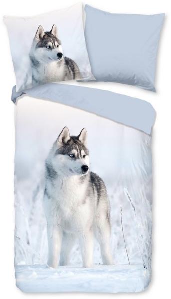 Traumschloss Bettwäsche Baumwolle, Renforcé, 2 teilig, Husky, Schnee, blau