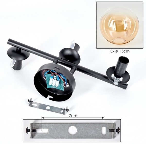 hofstein Deckenleuchte Deckenlampe aus Metall/Glas in Schwarz/Bernsteinfarben/Klar, ohne Leuchtmittel, Leuchte im Retro/Vintage-Design mit Glasschirmen (15 cm), 3 x E14 Bild 4