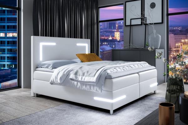 Boxspringbett Schlafzimmerbett ARIANO 200x200cm Weiss inkl. Bettkasten und LED