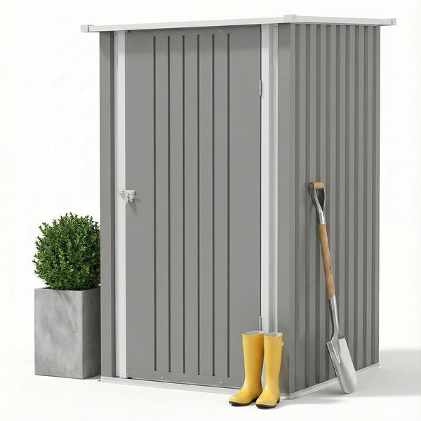 JUMMICO Metall Gerätehaus 1.5m³ Geräteschuppen 95 x 99 x 160 cm, Kleines Gartenschuppen mit Pultdach und Abschließbarer Drehtür, Gartenhaus für Outdoor, Terrasse, Rasen, Grau