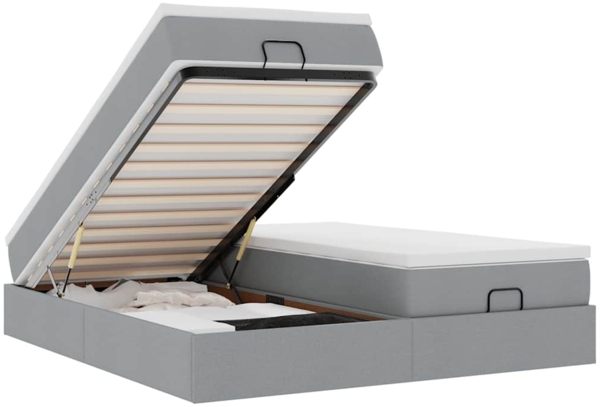 vidaXL Ottoman-Bett mit Matratzen Hellgrau 160x200 cm Stoff 3311234