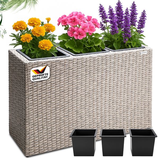 Deuba Poly Rattan Blumentopf Wasserabfluss Innentöpfe Creme