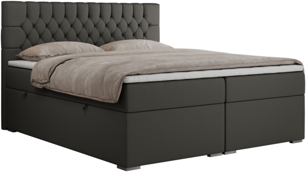 Boxspringbett mit 2 Bettkästen, Matratze und Topper - PERA - 200x200cm - Grau Kunstleder - H3 Bild 3