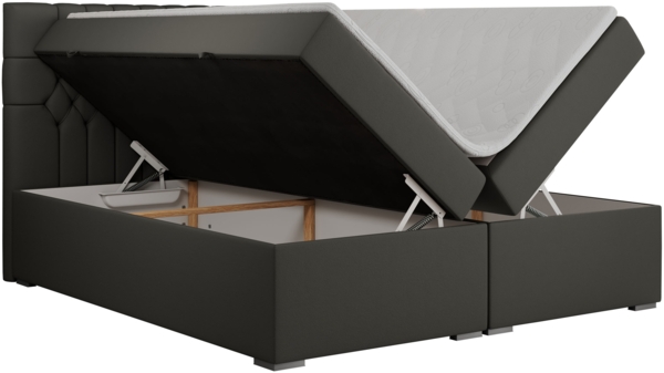 Boxspringbett mit 2 Bettkästen, Matratze und Topper - PERA - 200x200cm - Grau Kunstleder - H3 Bild 4