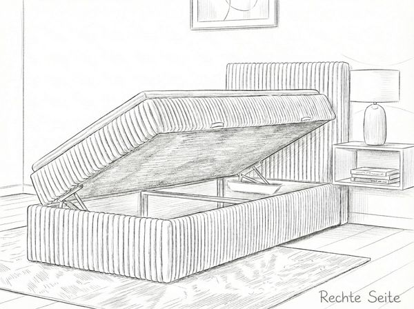 Boxspringbett RALFI 100 x 200 cm (Rechte Seit) mit Bettkästen, Bonell-Matratze H2 und Visco-Topper. Farbe: Beige Bild 5